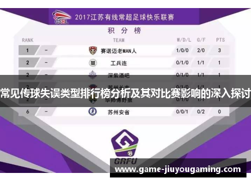 常见传球失误类型排行榜分析及其对比赛影响的深入探讨